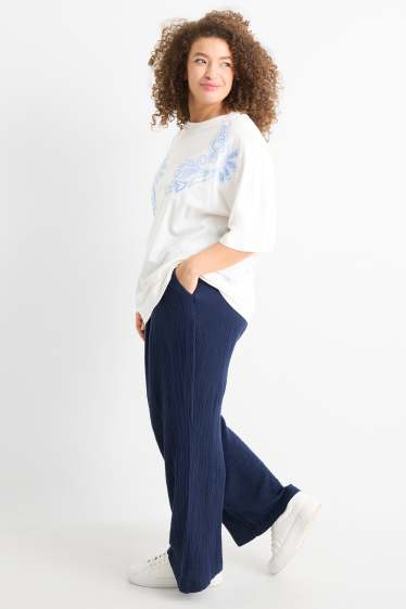 Dona - Pantalons de tela - high waist - relaxed fit - blau fosc