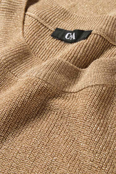 Dona - Jersei de punt de mitja - mànigues curtes - acanalat - efecte brillant - beix