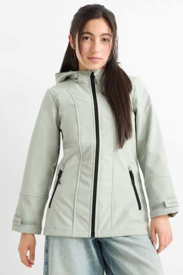 Bambine - Giacca softshell con cappuccio - impermeabile - verde menta