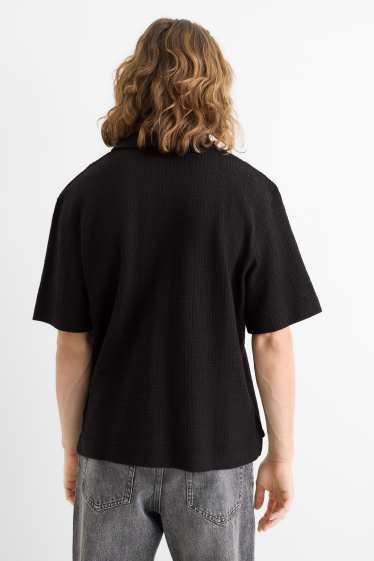 Men - Shirt - relaxed fit - lapel collar - textured - black