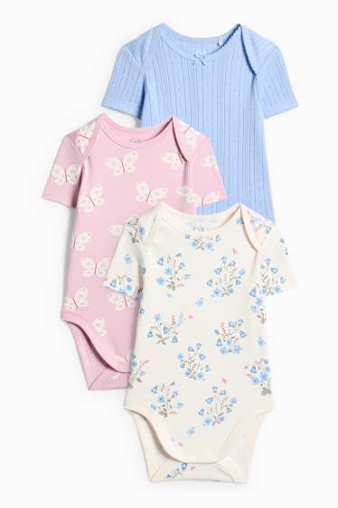 Baby Mädchen - Multipack 3er - Blümchen und Schmetterling - Baby-Body - rosa / blau