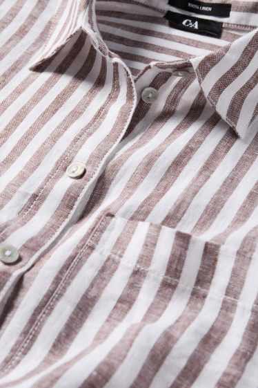 Donna - Camicia di lino - a righe - bianco / beige