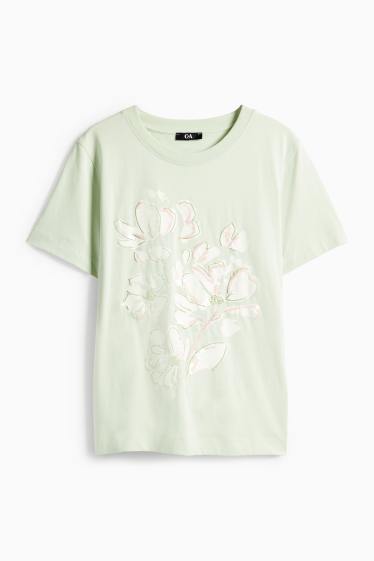 Damen - T-Shirt - Regular Fit - Glanz-Effekt - mintgrün