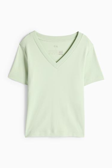 Femmes - T-shirt avec encolure en V - slim fit - vert menthe