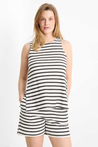 Damen - Still-Shorty-Pyjama - gestreift - strukturiert - weiß / schwarz