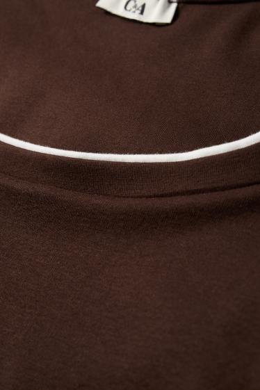 Dámské - Tričko s dlouhým rukávem - slim fit - vzhled 2 v 1 - hnědá