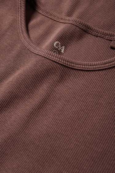 Dames - T-shirt - slim fit - ribstof - bruin