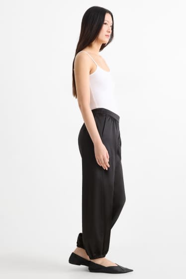 Damen - Satin-Hose - Mid Waist - Balloon Leg - schwarz