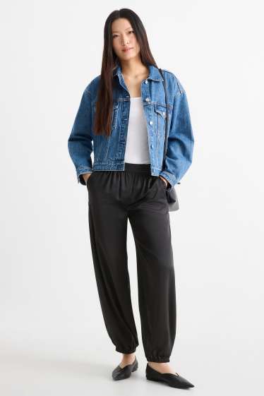 Damen - Satin-Hose - Mid Waist - Balloon Leg - schwarz