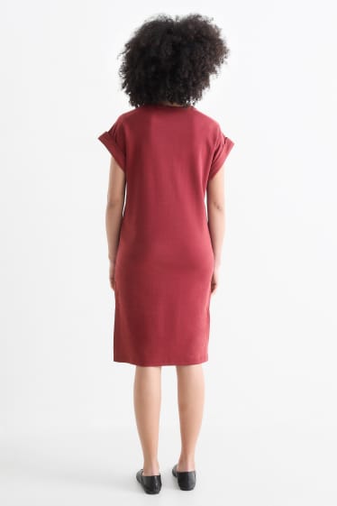 Dames - T-shirt-jurk - donkerrood