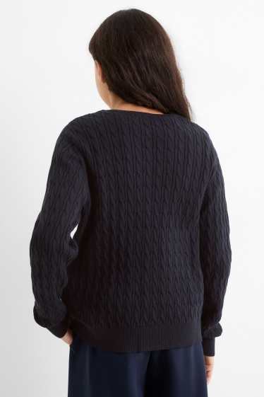 Kinder Mädchen - Strickjacke - Zopfmuster - dunkelblau