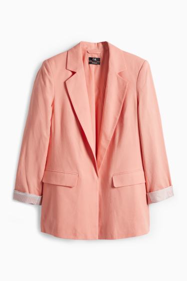Femmes - Blazer long - regular fit - lin mélangé - corail
