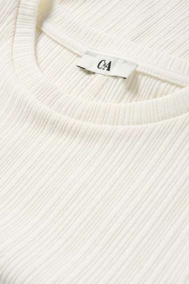 Damen - Crop T-Shirt - Slim Fit - gerippt - cremefarben