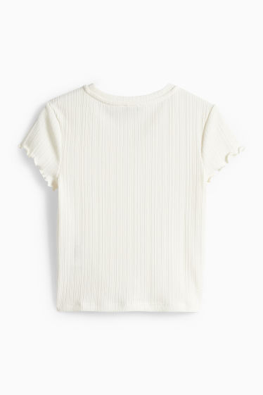 Damen - Crop T-Shirt - Slim Fit - gerippt - cremefarben