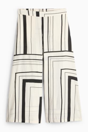 Femmes - Pantalon en toile - high waist - wide leg - à motif - noir / beige