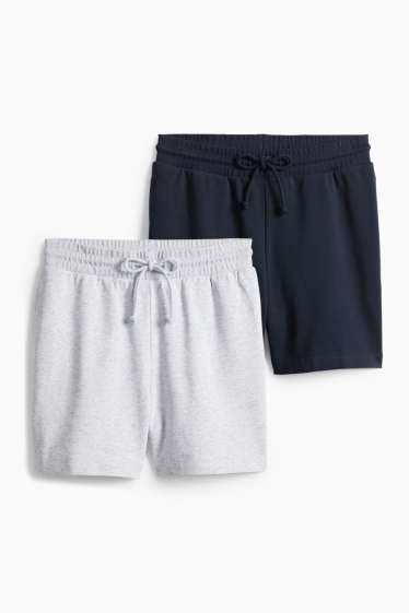 Damen - Multipack 2er - Sweatshorts - hellgrau / dunkelblau