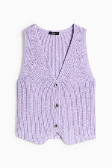 Women - Knitted waistcoat - ribbed - purple