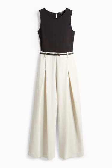 Donna - Tuta con cintura - nero / beige