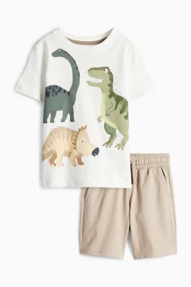 Kinder Jungen - Dino - Set - Kurzarmshirt und Shorts - 2 teilig - braun / cremeweiss