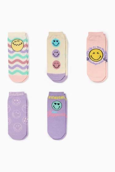 Enfants filles - Lot de 5 paires - SmileyWorld® - socquettes de sport à motif - coloré