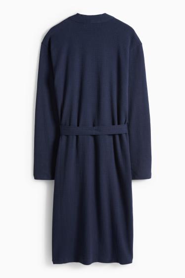 Men - Bathrobe - textured - dark blue