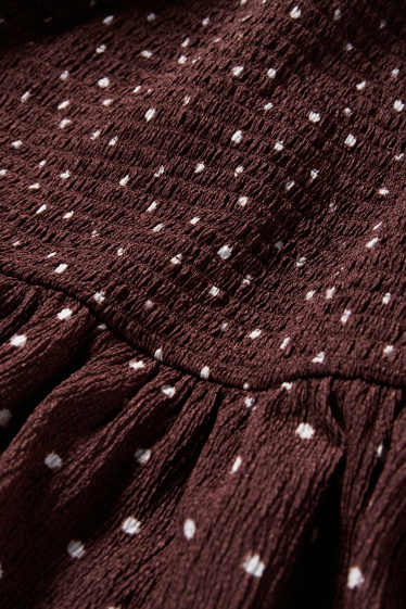 Dona - Vestit fit & flare - de piquets - texturat - frunzit - marró