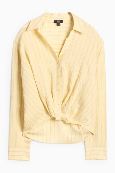 Donna - Blusa con nodo - a righe - giallo chiaro