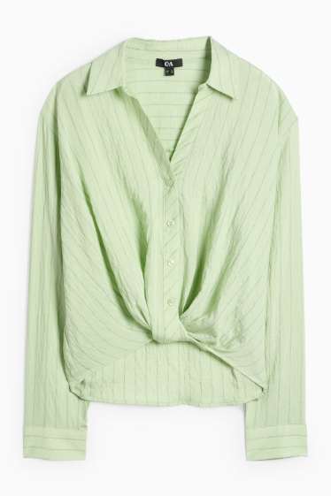 Dámské - Halenka s detailem uzlu - pruhovaná - světle zelená