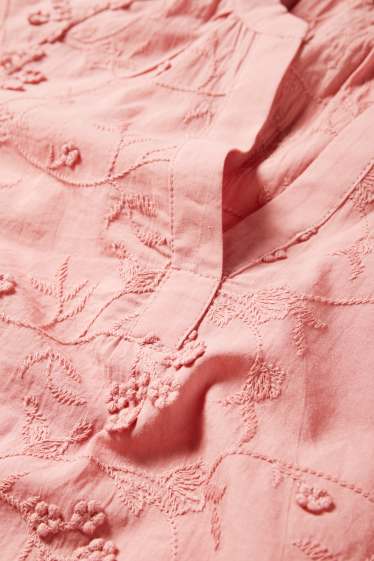 Damen - Bluse mit V-Ausschnitt - geblümt - strukturiert - pink