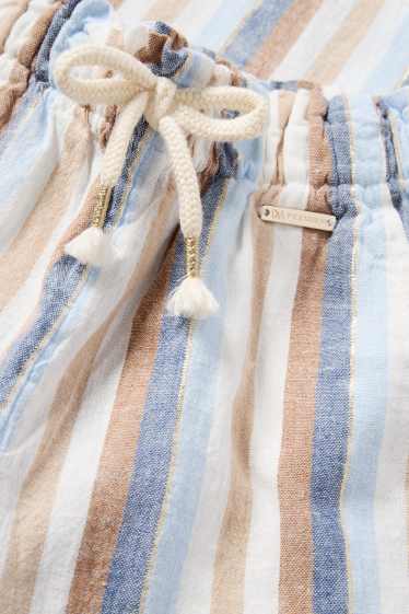 Children Girls - Cloth trousers - linen blend - striped - shiny - creme
