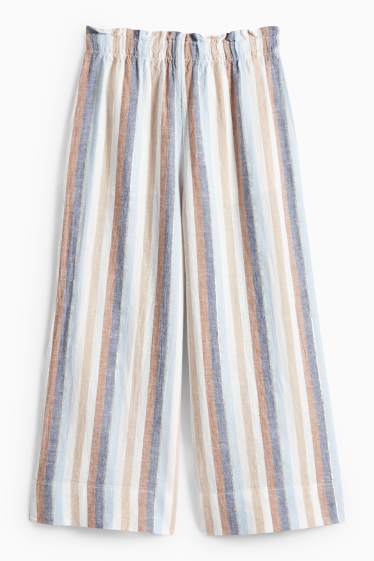 Children Girls - Cloth trousers - linen blend - striped - shiny - creme