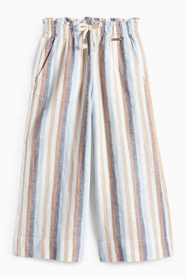 Children Girls - Cloth trousers - linen blend - striped - shiny - creme
