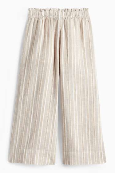 Children Girls - Cloth trousers - linen blend - striped - shiny - beige