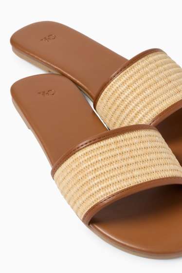 Dames - Sandalen - raffialook - imitatieleer - bruin / beige