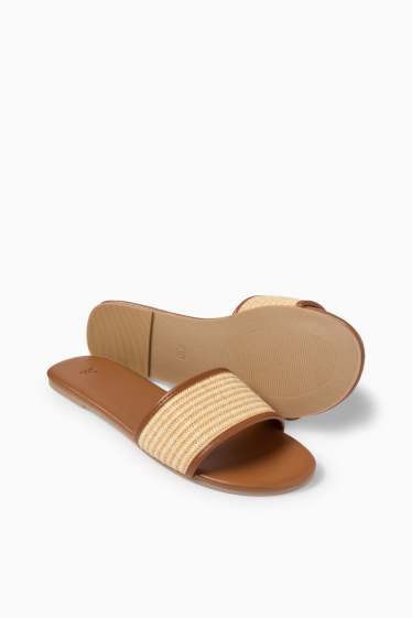 Dames - Sandalen - raffialook - imitatieleer - bruin / beige