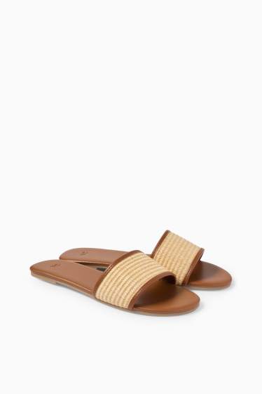 Dames - Sandalen - raffialook - imitatieleer - bruin / beige