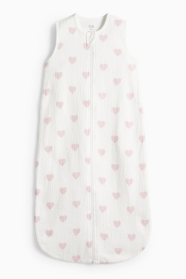 Miminka - dívky - Srdíčka - spací pytel pro miminka - 6–18 měsíců - bílá/růžová