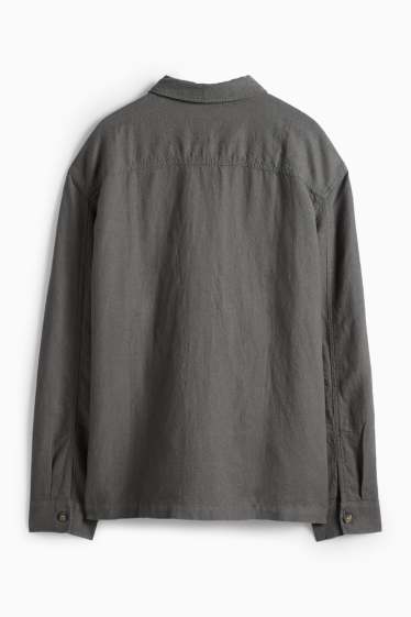 Hommes - Veste-chemise - relaxed fit - col kent - lin mélangé - vert