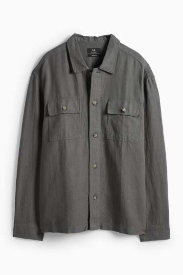 Hommes - Veste-chemise - relaxed fit - col kent - lin mélangé - vert