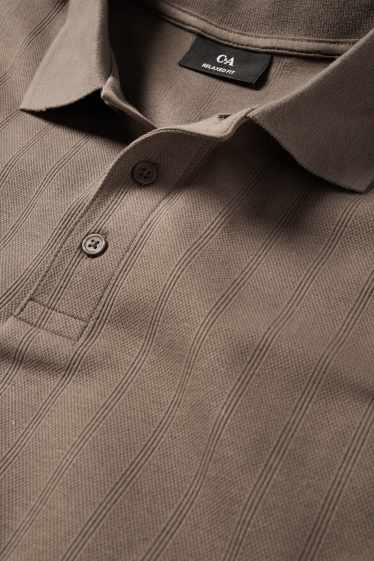 Pánské - Polokošile - relaxed fit - žebrovaná - strukturovaná - tmavohnědá