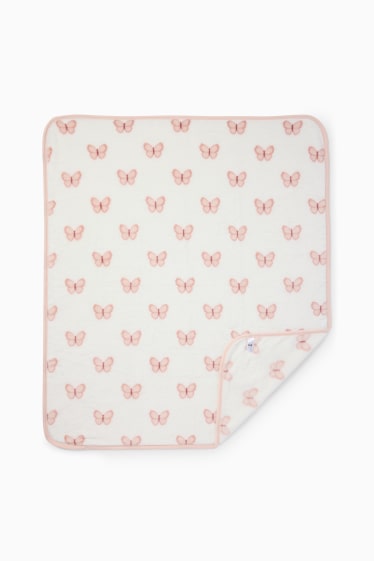 Baby Mädchen - Schmetterling - Baby-Decke - 95 x 95 cm - weiß / rosa