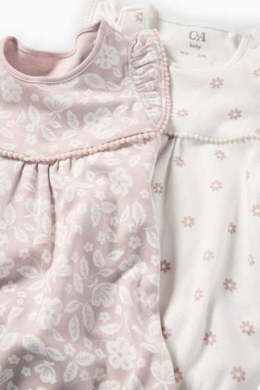 Baby: meisjes - Set van 2 - bloemetjes - rompertje - wit / roze