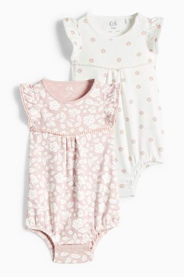 Baby: meisjes - Set van 2 - bloemetjes - rompertje - wit / roze