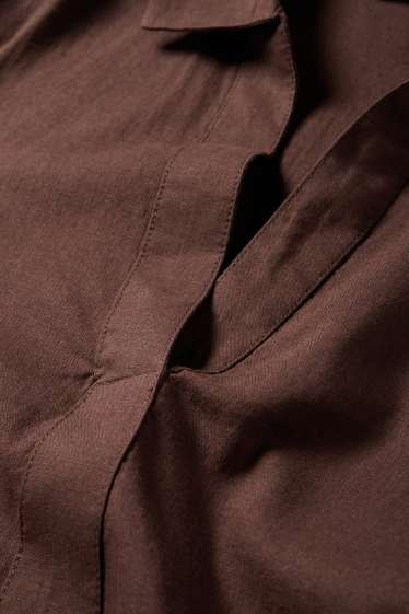 Damen - Bluse mit V-Ausschnitt - Leinen-Mix - dunkelbraun