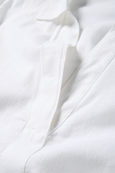 Donna - Blusa con scollo a V - misto lino - bianco