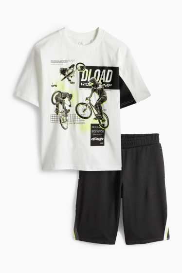 Bambini - BMX - set - t-shirt e shorts - 2 pezzi - bianco / nero
