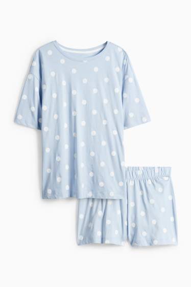 Damen - Shorty-Pyjama - gepunktet - hellblau
