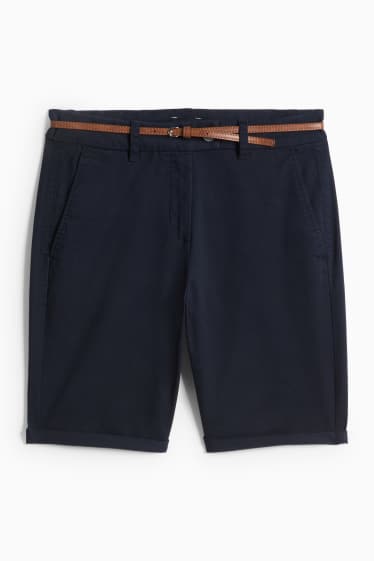 Women - Bermuda shorts with belt - mid-rise waist - dark blue
