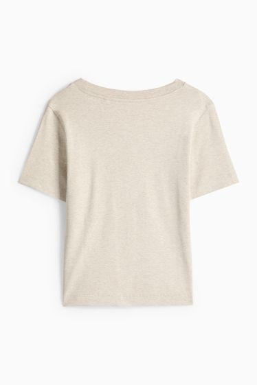 Dames - T-shirt met V-hals - slim fit - beige