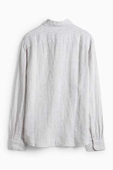 Hommes - Chemise en lin - regular fit - col Kent - à rayures - blanc crème